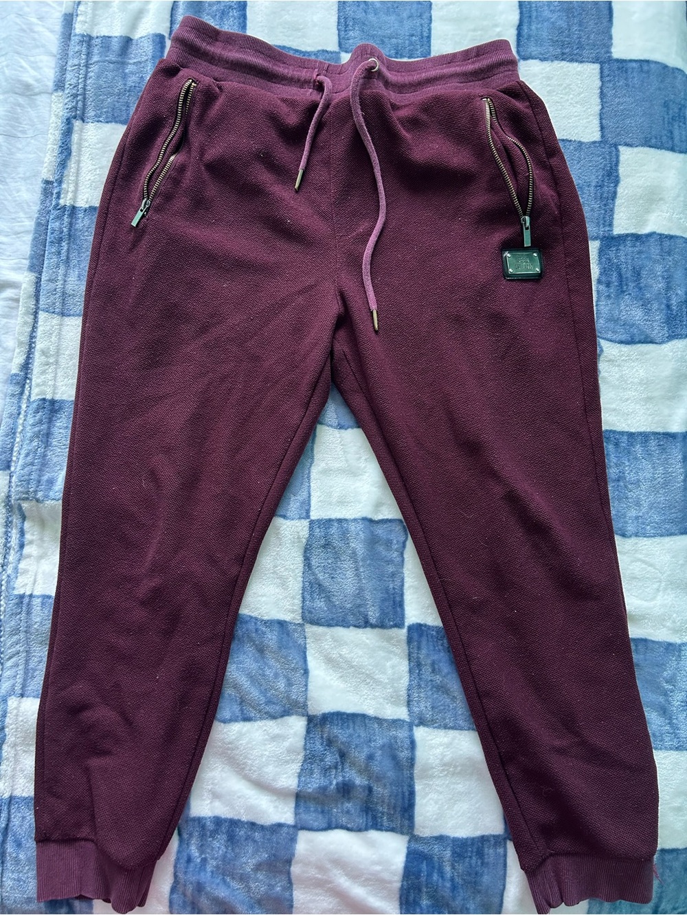 Men's Maroon Fleece Jogger Sweatpants with Zipper Pockets